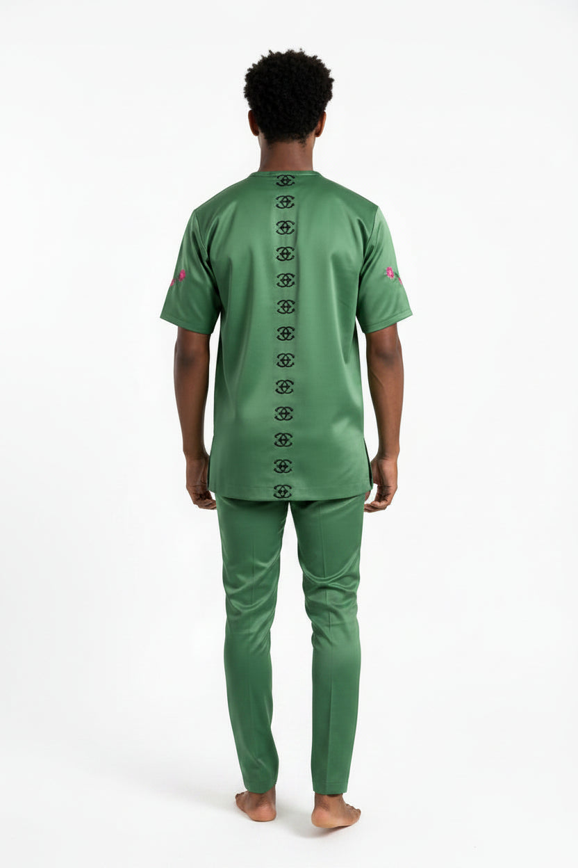 Green Silk V-neck T-shirt